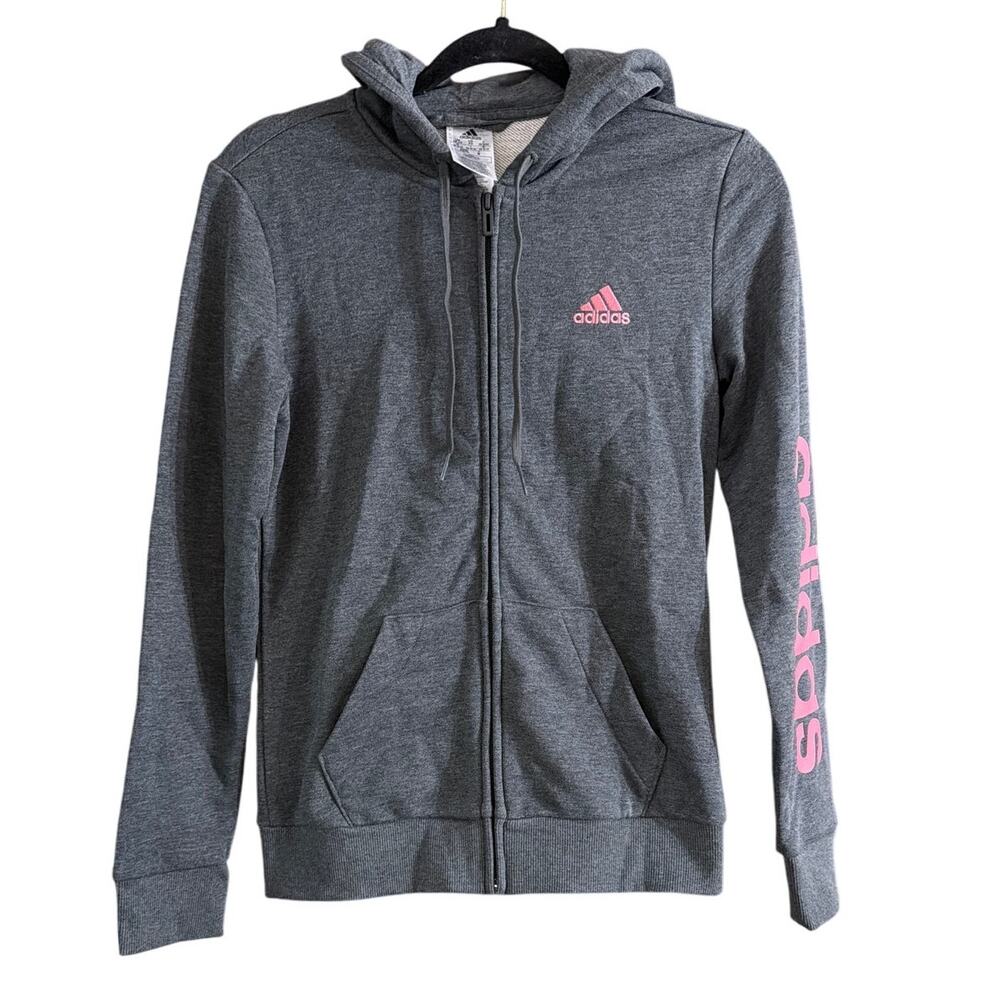 Adidas Women's Grey & Pink Full-Zip Logo Hoodie Size Extra Small XS New